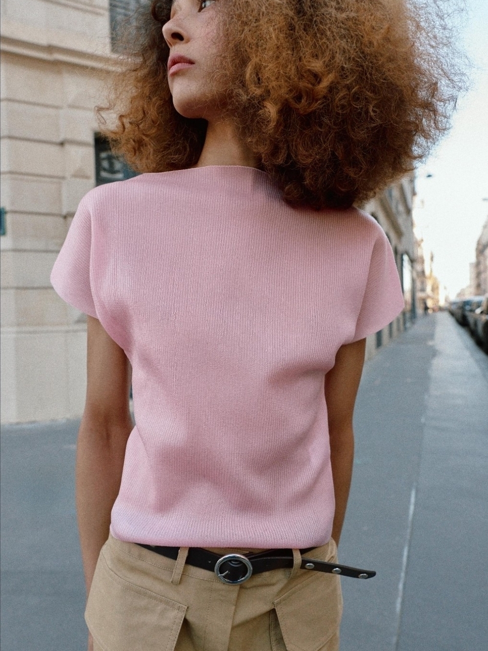Zara Pink Ribbed Knit Top